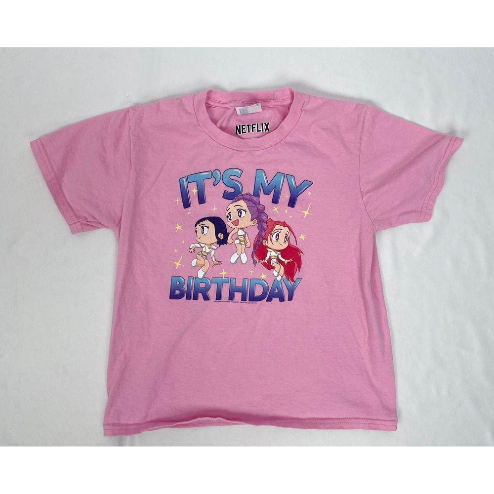 K-Pop‎ Demon Hunters Youth Small Pink Short Sleeve Shirt "It's My Birthday" Rumi